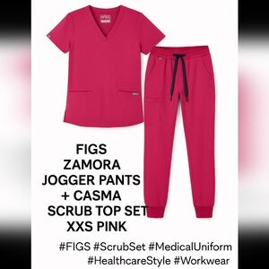 FIGS Casma Scrub Top & Zamora Jogger Pants Set - Pink